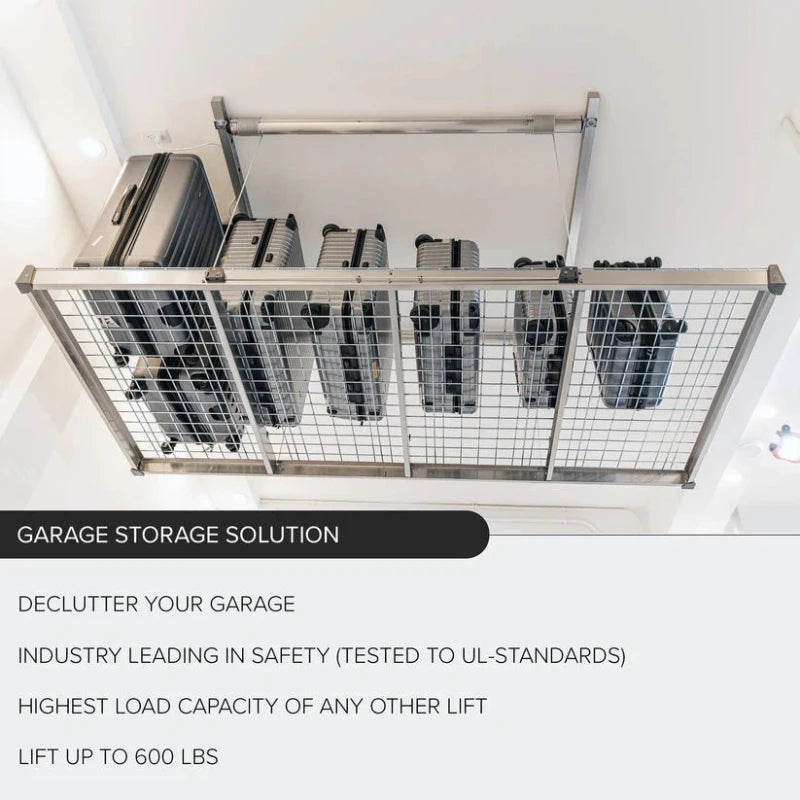 Auxx Lift 4X6 & 4X8 600LB Weight Capacity Racking Kit Lift - Remote Controlled For Easy Storage Organization
