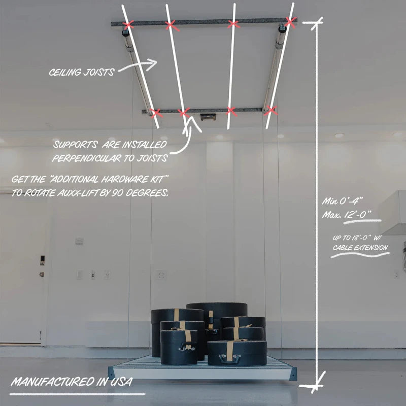 Auxx Lift 4X6 & 4X8 400LBS Weight Capacity Racking Kit Lift - Remote Controlled For Easy Storage Organization